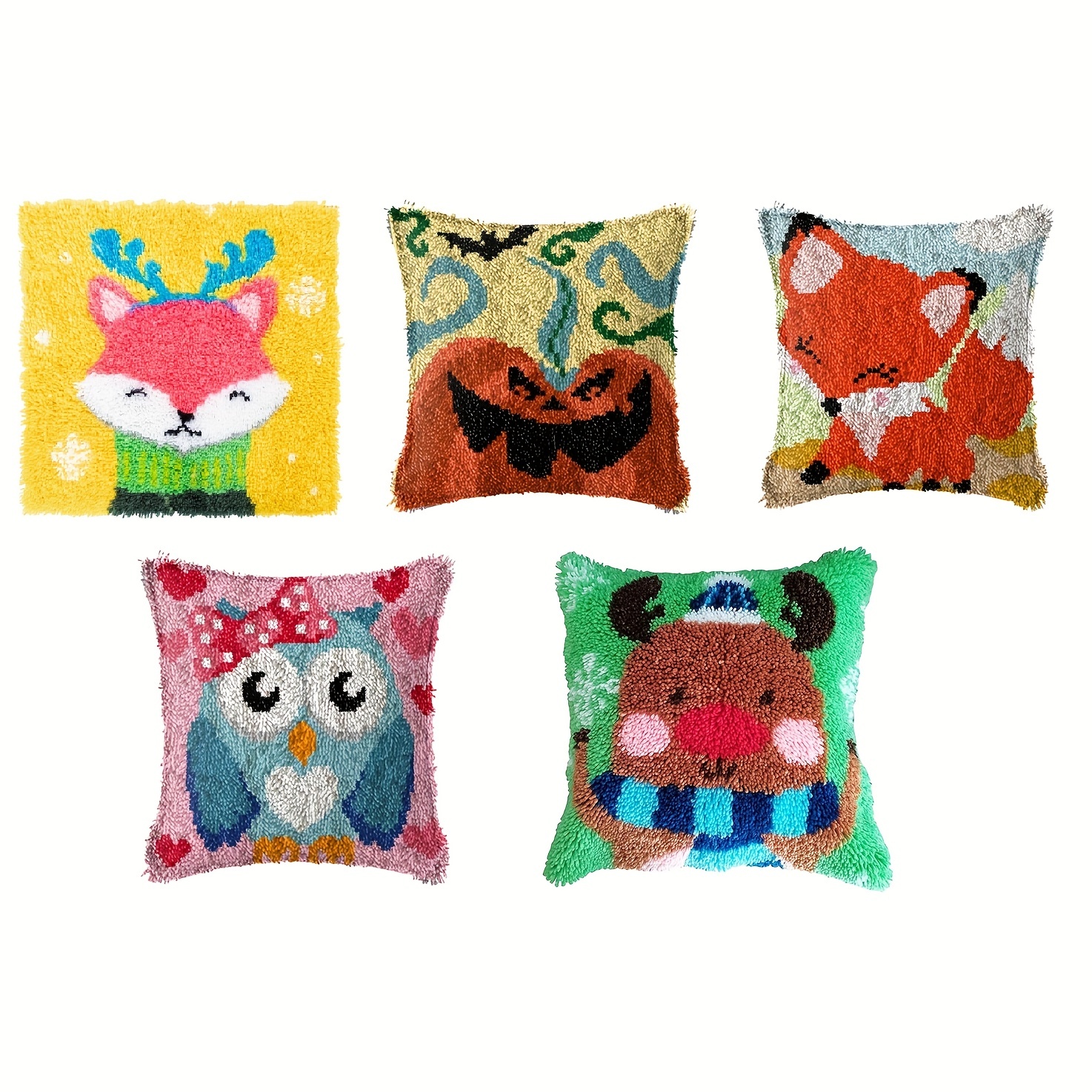 5-Piece Owl Latch Hook Pillow Kit, Rug Hooking Kits for Adult Kids  Beginners, DIY Crafts (16 x 16 In)