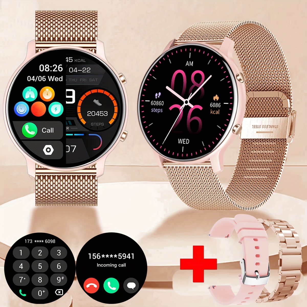 Reloj inteligente redondo para iPhone Android, reloj para mujer con llamada  Bluetooth y notificaciones de Whatsapp, reloj de fitness con presión