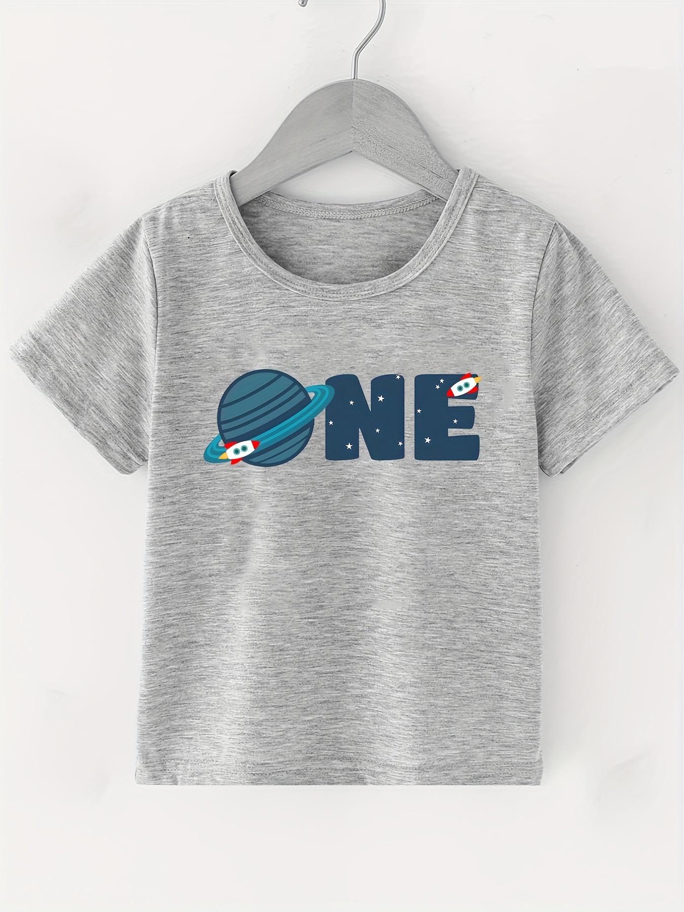Boy's 1st Birthday Space Planet Print Boys Creative T shirt - Temu