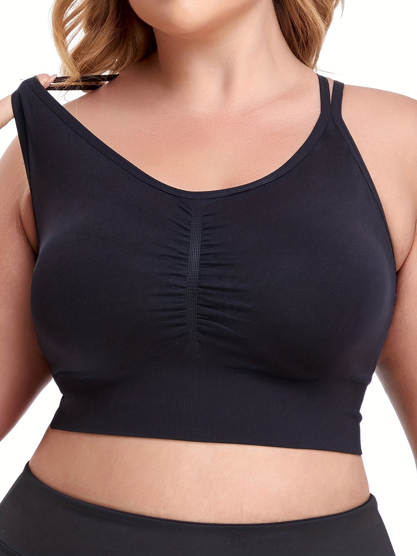 Plus Size Sports Bra Women's Plus Solid Ruched Strappy - Temu