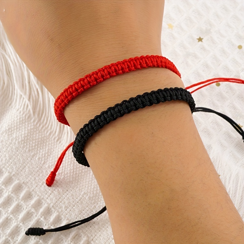Ethnic Style Red Black Rope Handwoven Adjustable Bracelet Minimalist Style  Hand Decoration Accessories
