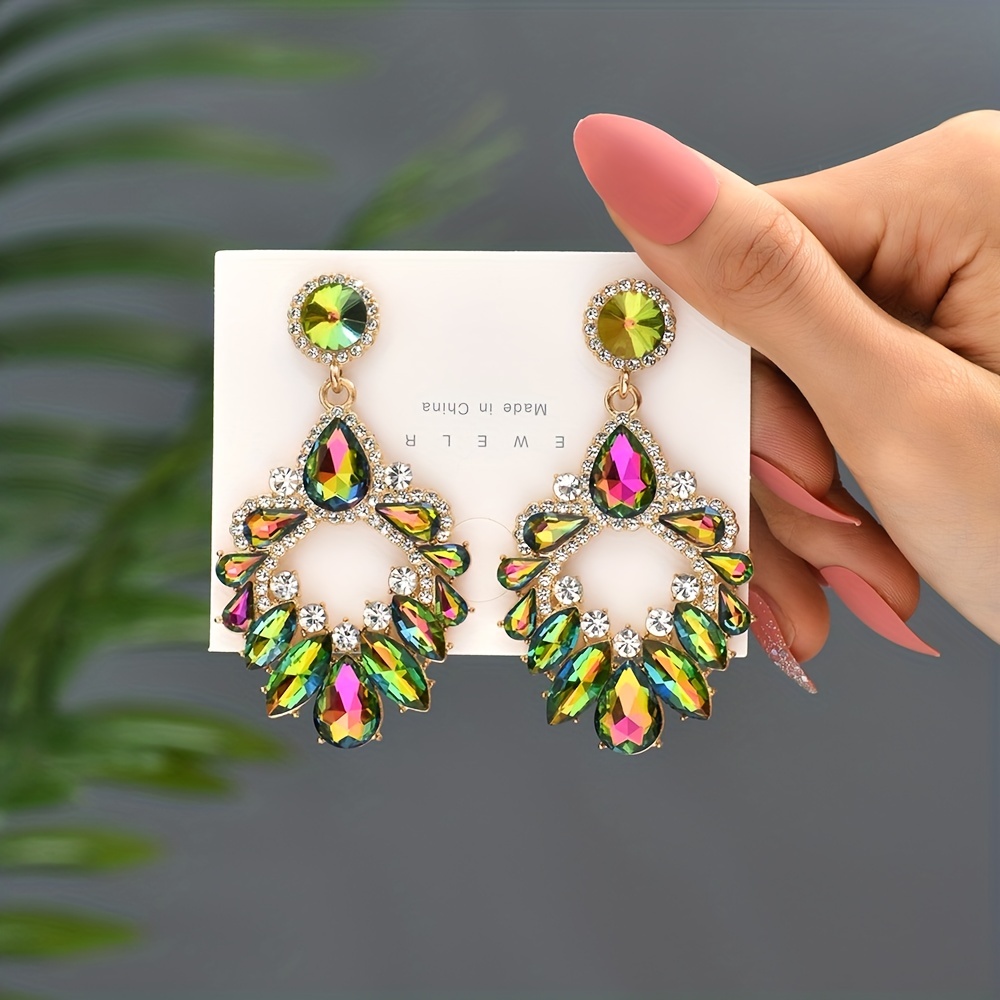 Large Multi-Color Crystal Statement Pageant Earrings
