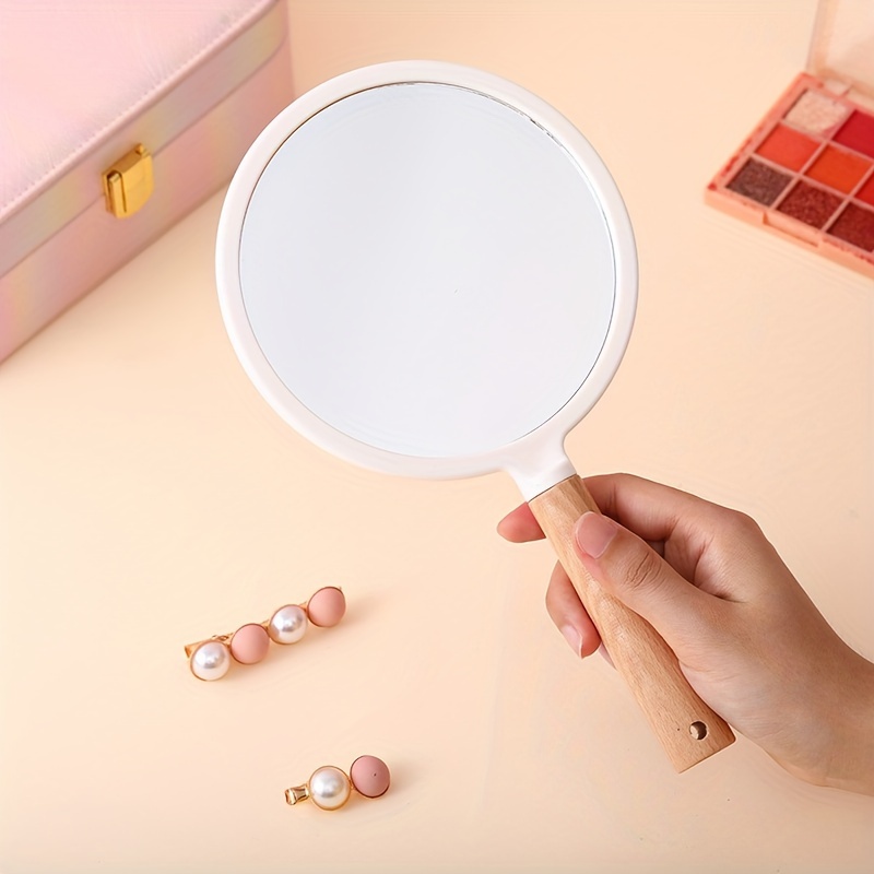 2pcs Mini Wooden Mirror Portable Compact Mirror Round Pocket Makeup Mirror  Compact Vanity Handheld Mirror for Travel Camping Homes 