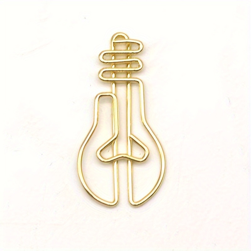 Image of 20pcs Bulb Shaped Paper Clips, Colorful Cartoon Office Document Clips, Golden Metal Memo Clips For Test Papers, Bookmarks, Major Material: Iron