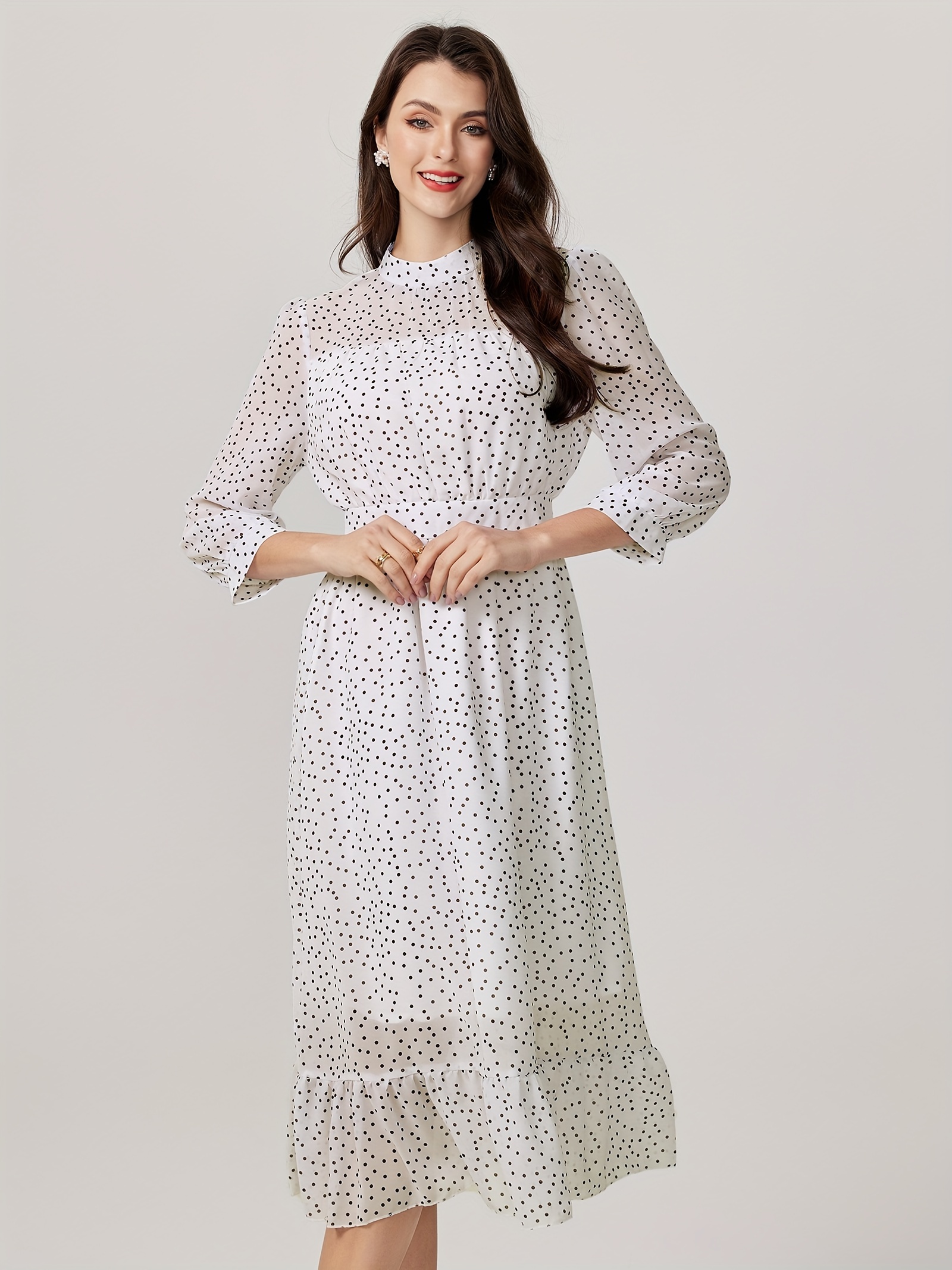 Mock neck three quarter sleeve 2024 pocket dress