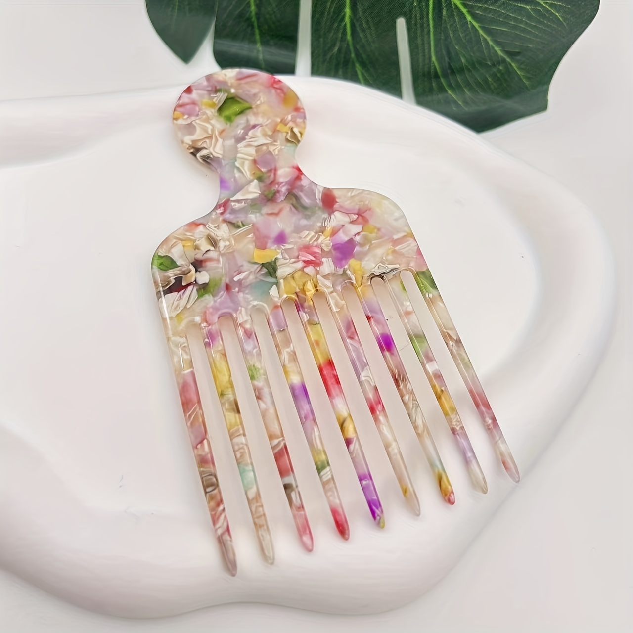 

1pc Vintage Floral Acetic Acid Comb Portable Afro Pick Comb Lift Hair Pick Comb For All Hair Types