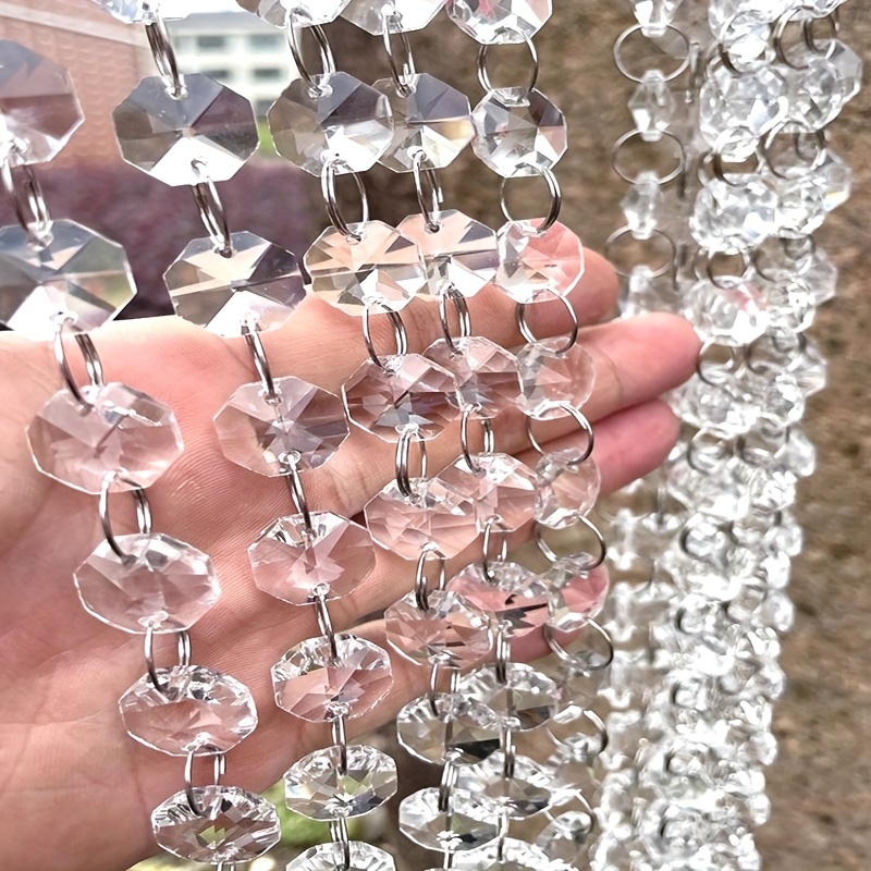 2 Pcs Crystal Garland Silver Christmas Decorations,16Ft Beaded Garland for Christmas Tree,Clear Iridescent Silver Christmas Tree Beads Twist Bead