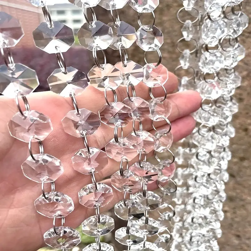 1pc, 33FT Clear Acrylic Crystal Garland Strands - Door Curtain Hanging  Chandelier Jewel Bead Chain -14mm Octagonal Prism Diamond String Decoration  We