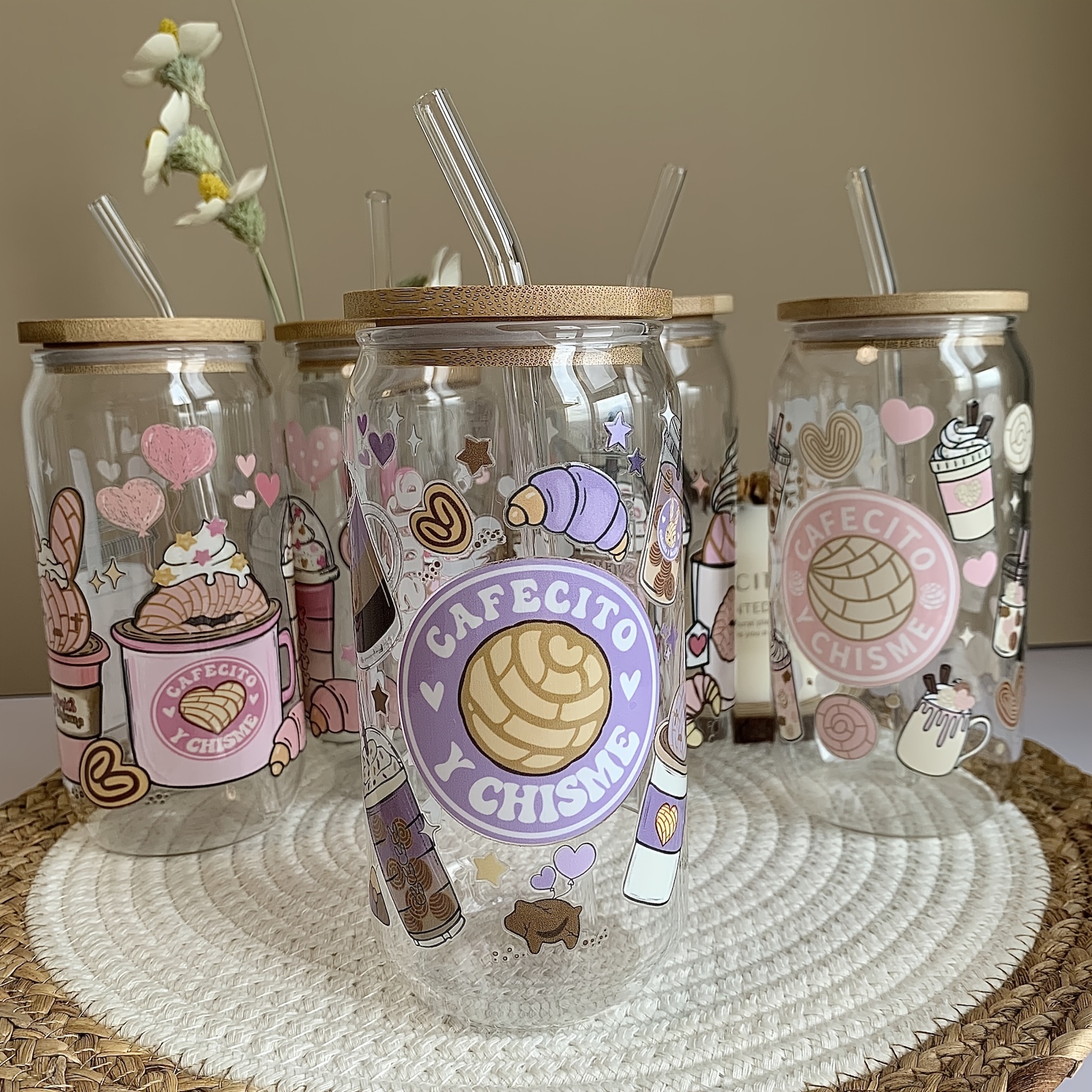 Vasos de vidrio para beber con tapas y pajitas de 16 onzas. Taza de café  helado, lata de cerveza de vidrio Rainforce, tarro de vidrio con tapa, vaso