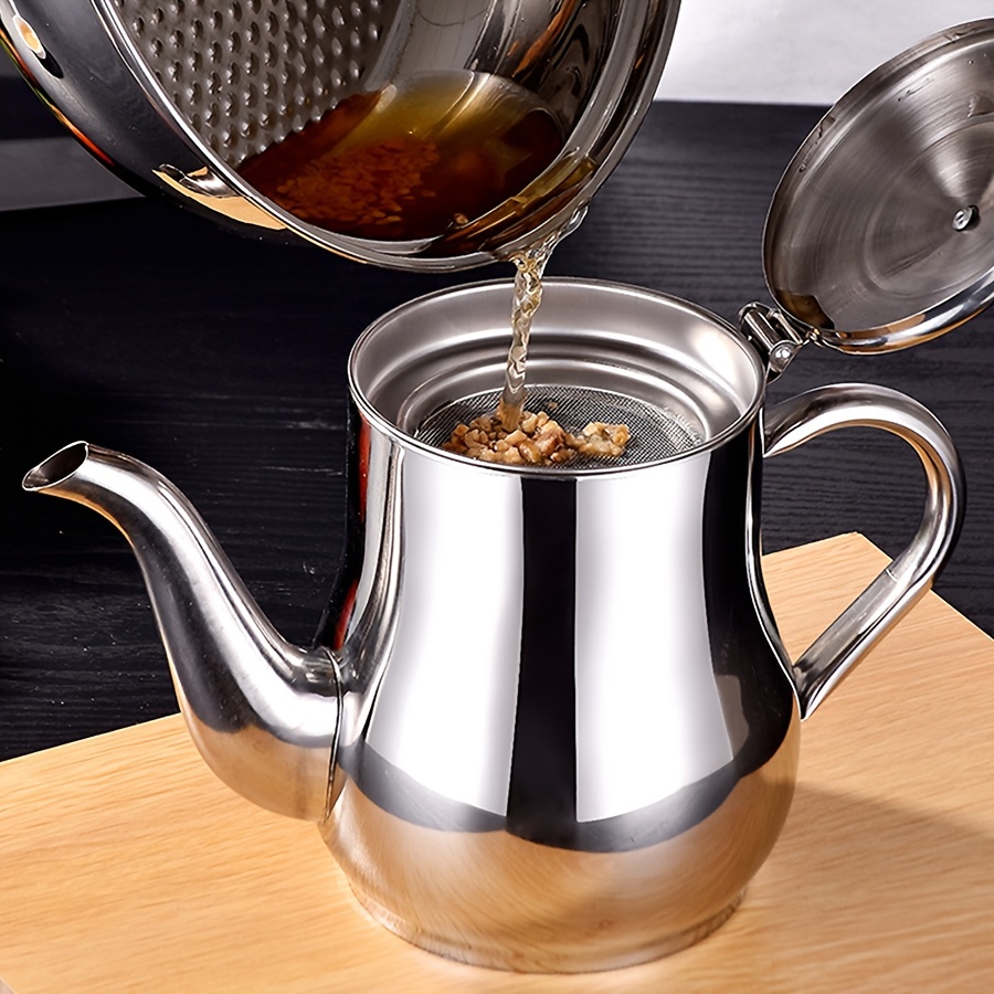 1pc 18oz Stainless Steel Oil Pot With Strainer