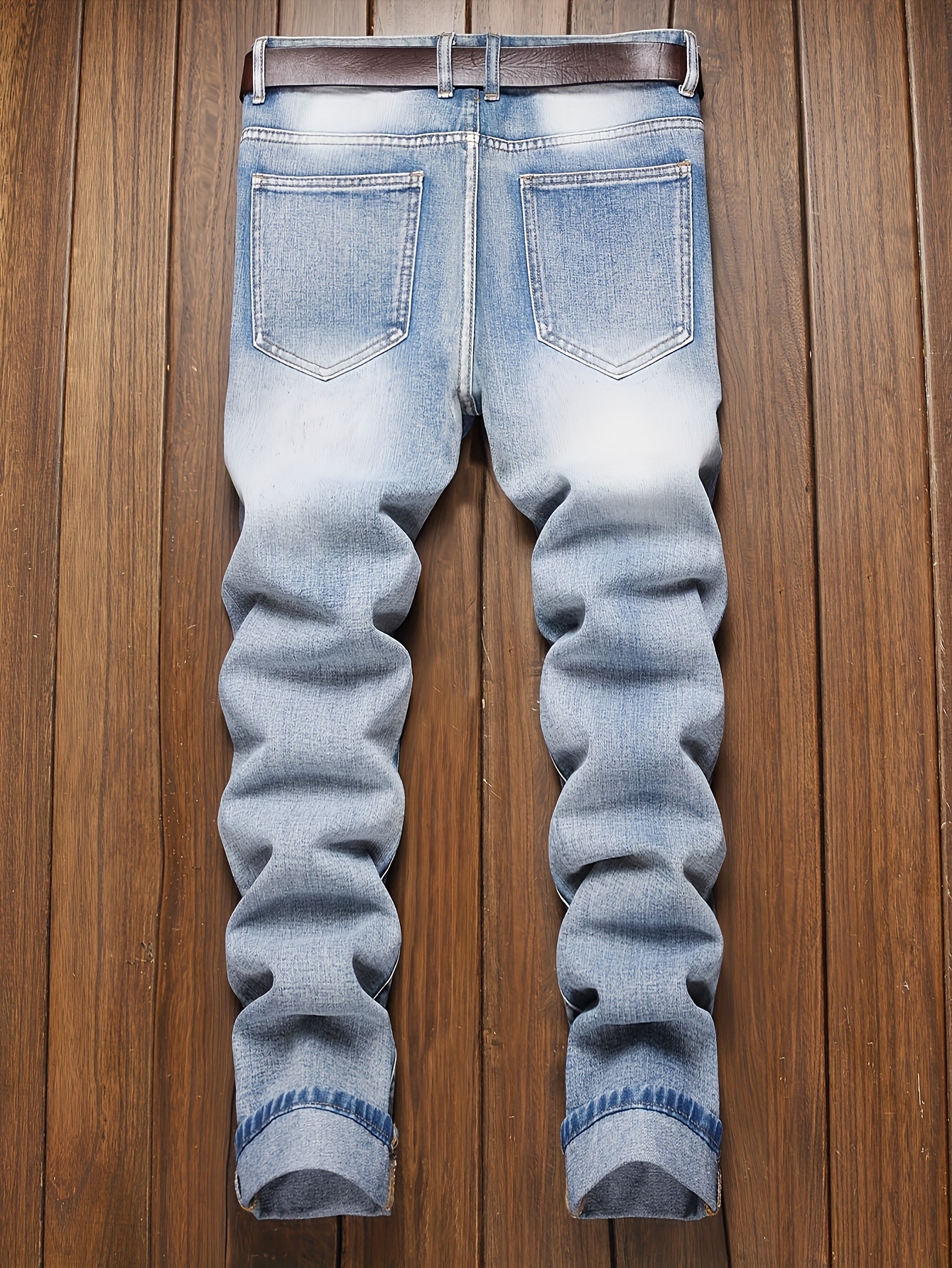 Chic Ripped Straight Leg Jeans Men's Casual Street Style - Temu Canada
