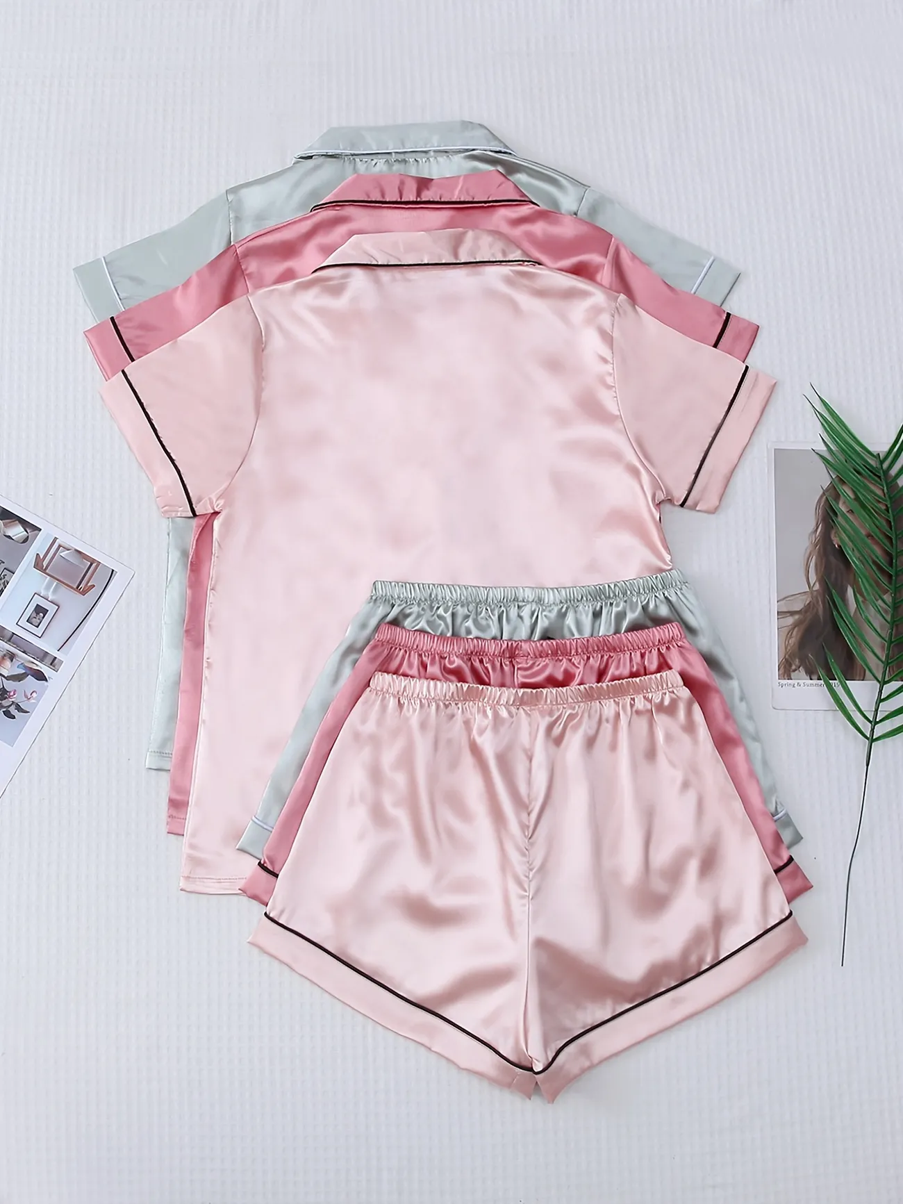3 Sets Satin Pajama Set Short Sleeve Lapel Top Bow Shorts Womens Sleepwear  Loungewear | Shop The Latest Trends | Temu