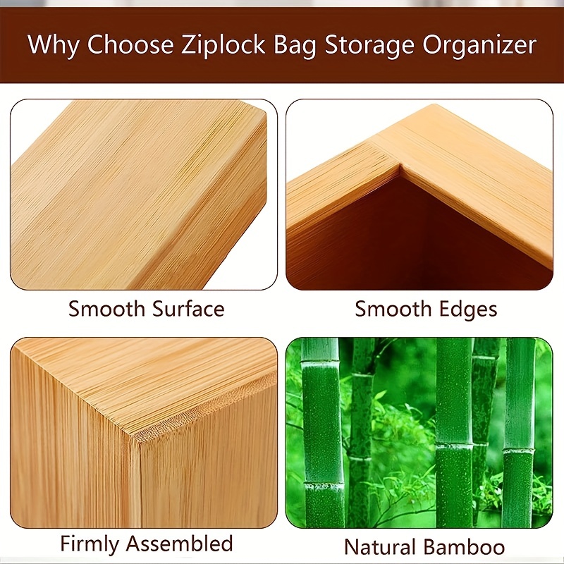 Natural Bamboo Plastic Bag Organizer for Kitchen Drawer