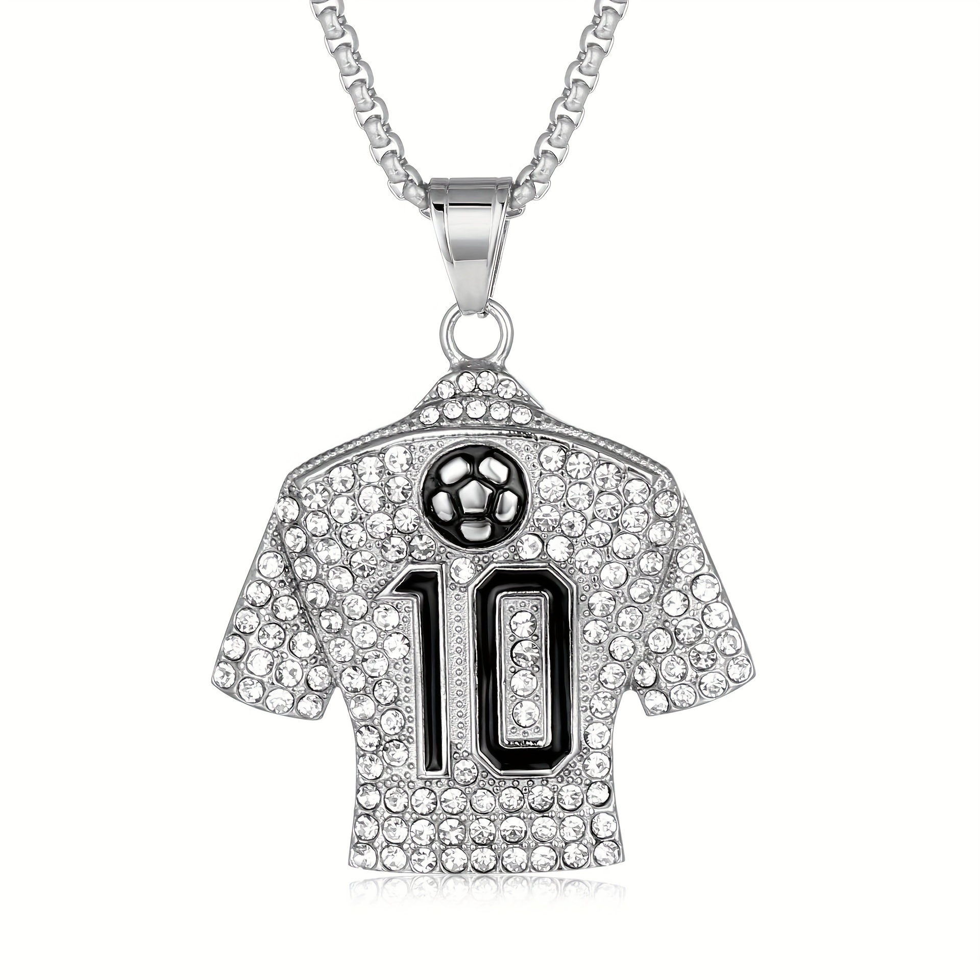 1pc fashion rhinestone pendant necklace football necklace hiphop style necklace number 10 football jersey necklace necklace for men and women halloween christmas gift details 5