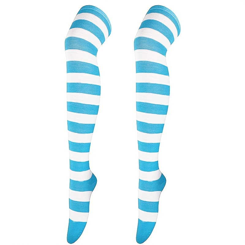 Striped Thigh High Socks Music Festival Cosplay Knee Socks - Temu