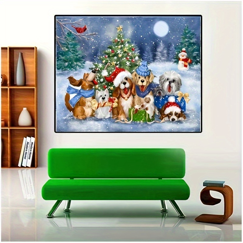 5D Diamond Painting Green Christmas Puppy and Presents Kit