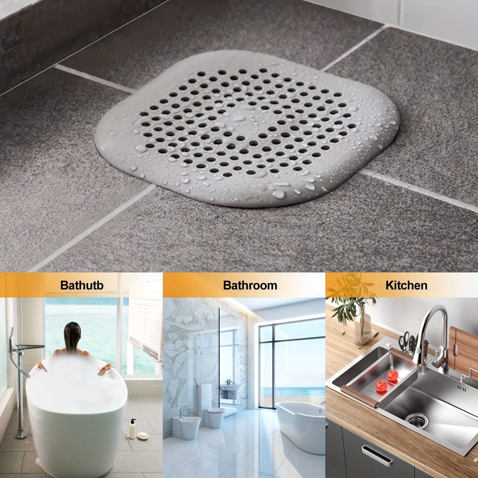 5pcs Hair Catcher Shower Drain Covers, Durable TPR Hair Stopper Drain Protector, Bathtub Sink Strainer, Easy to Install and Clean, Suit for Bathroom