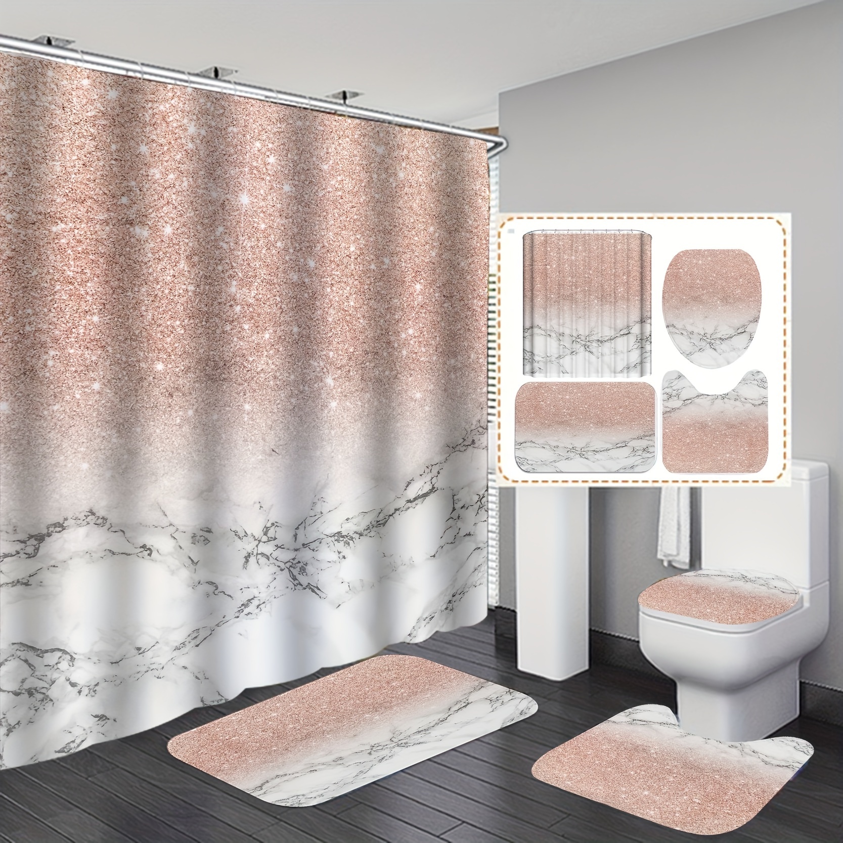 Bathroom Shower Curtain Set Sparkling Diamond pattern - Temu