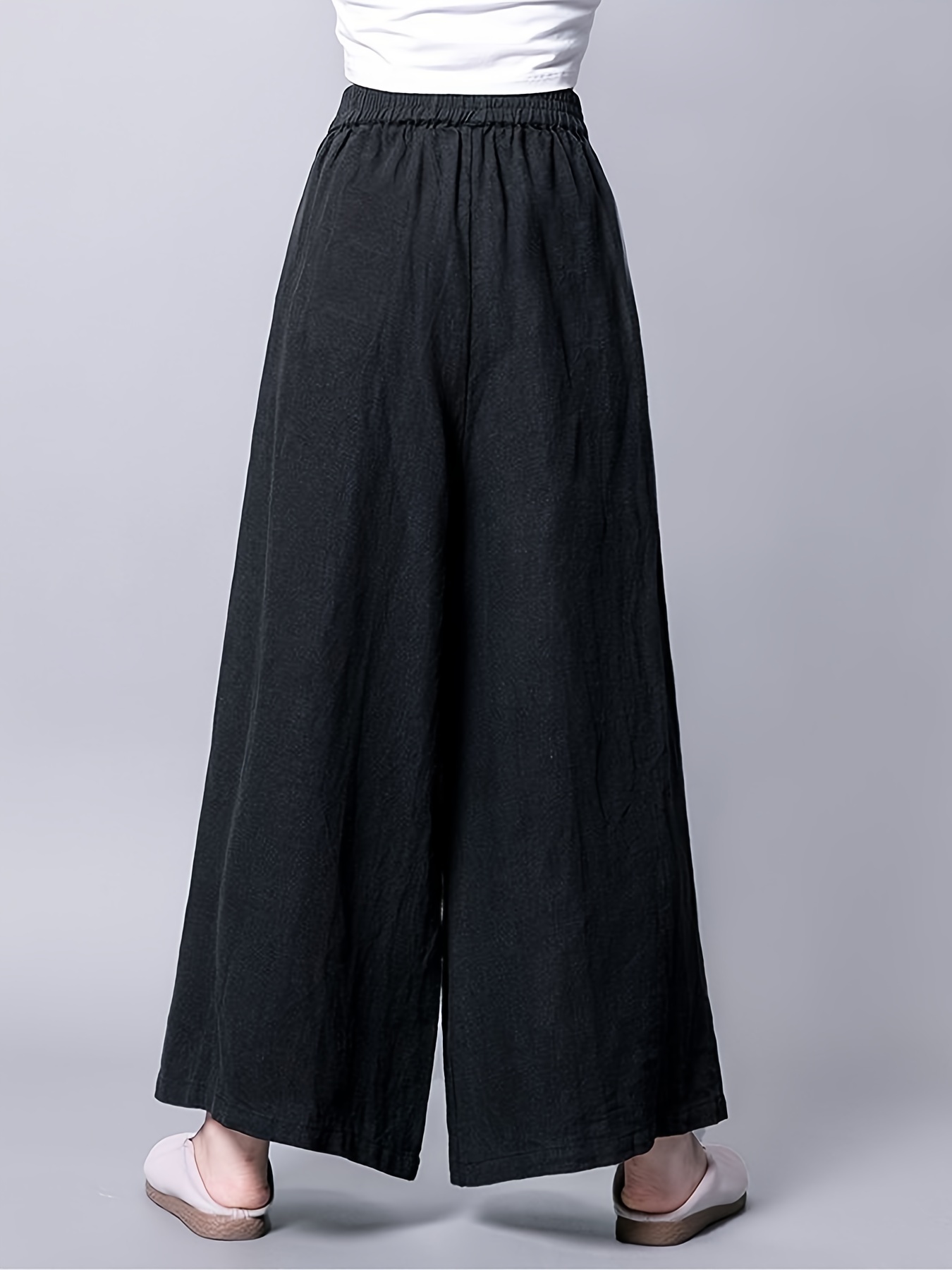 Women's Cotton Linen Retro Linen Trousers Wide Leg Pants Chinese