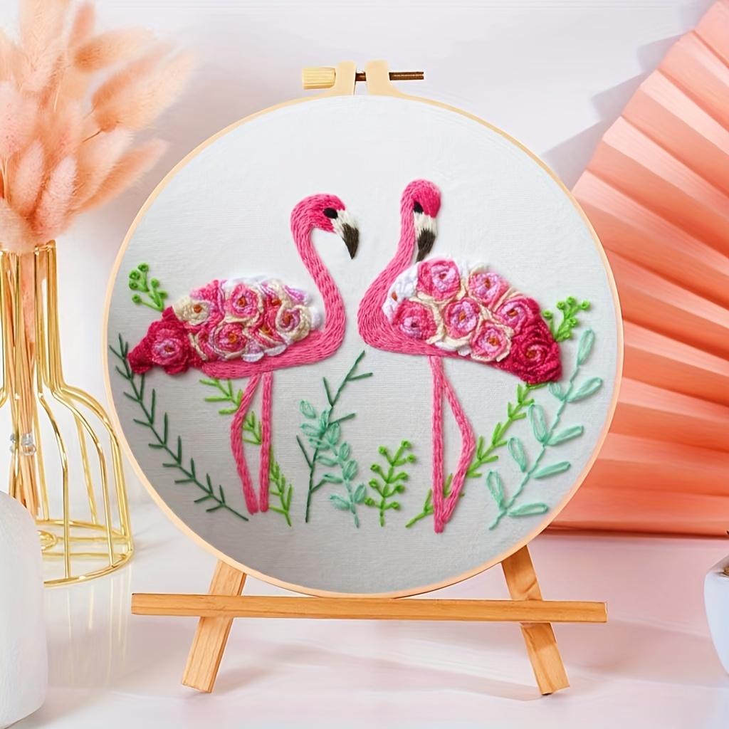 1 Set Flamingo Pattern Diy Craft Punch Needle Embroidery - Temu