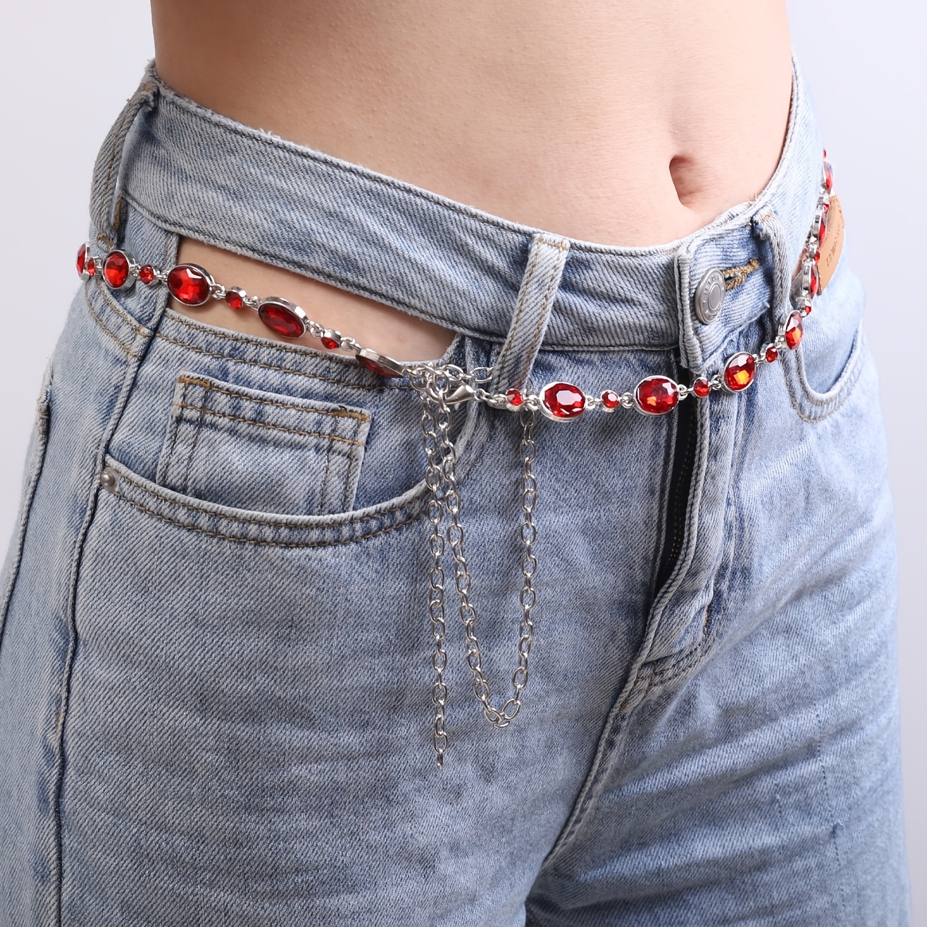 red glass waist chain belt women jeans pants dress women Temu