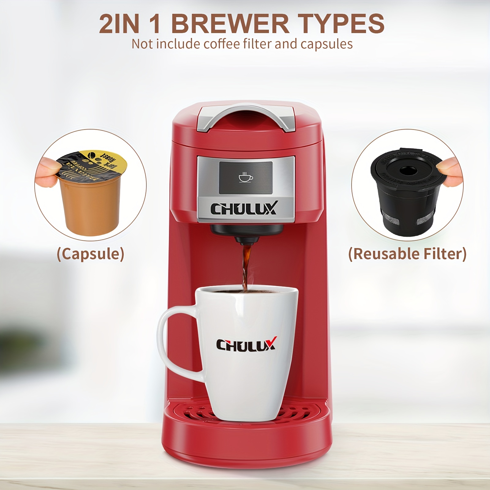 CHULUX Cafetera automática de una sola taza cafetera de viaje con filtros  de café recargables