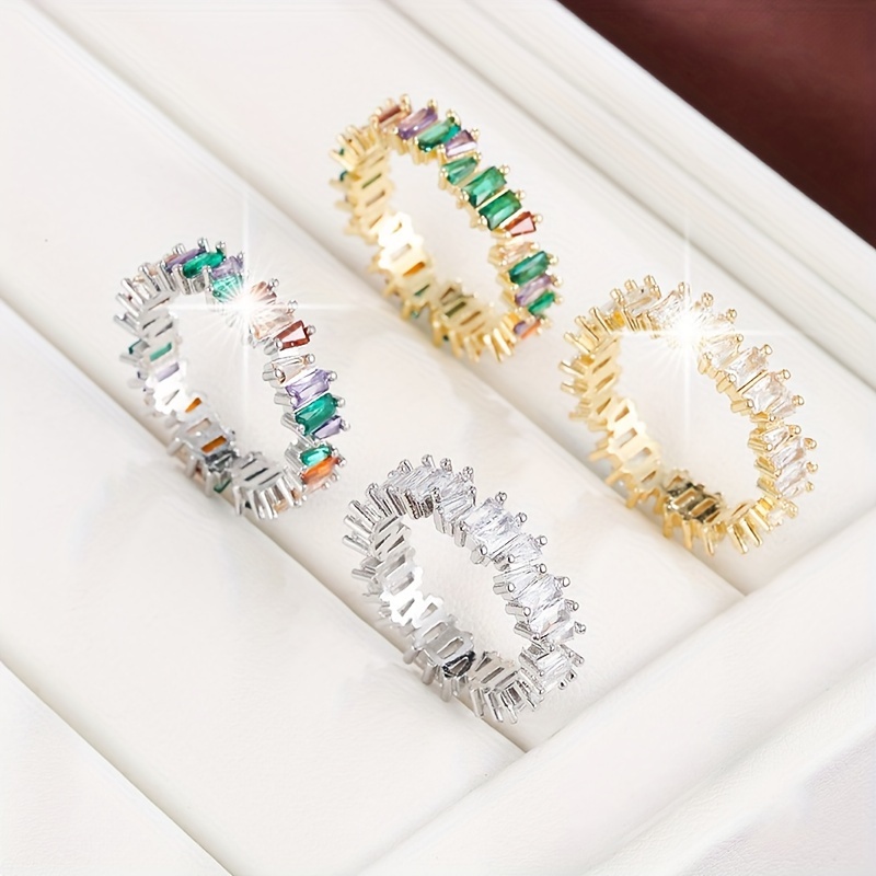 Geometric Zirconia Ring Women, Elegant Silver Jewelry