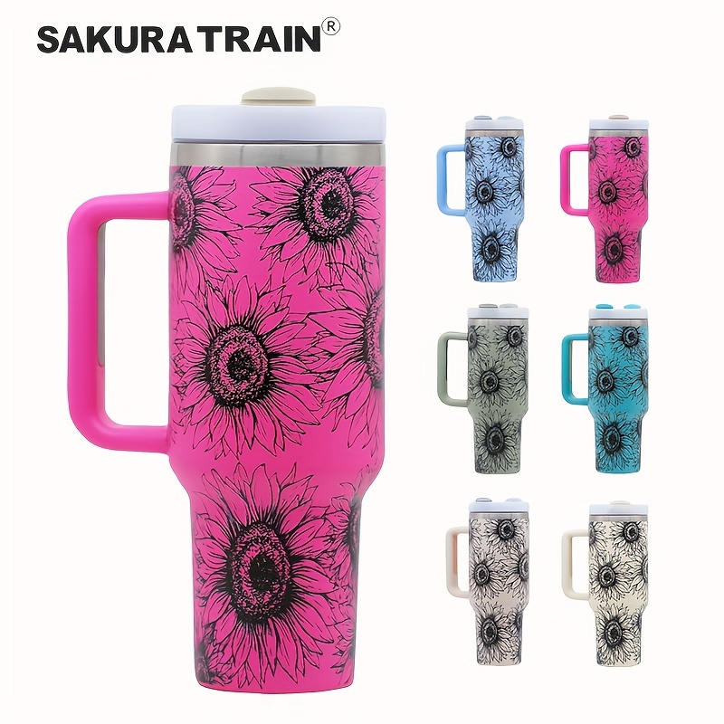 Car Cup Coffee Cup Water Bottle Sakura Train Simple Modern - Temu