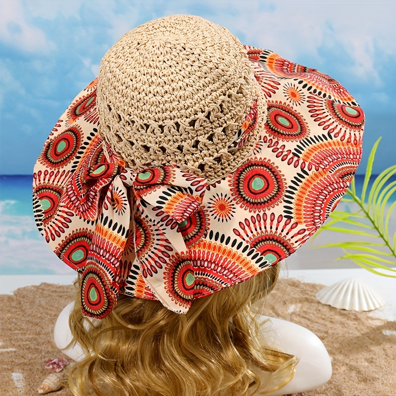 Womens Fashion Straw Sun Hat Wide Brim Floppy Packable Summer Beach Hats/ Beige 