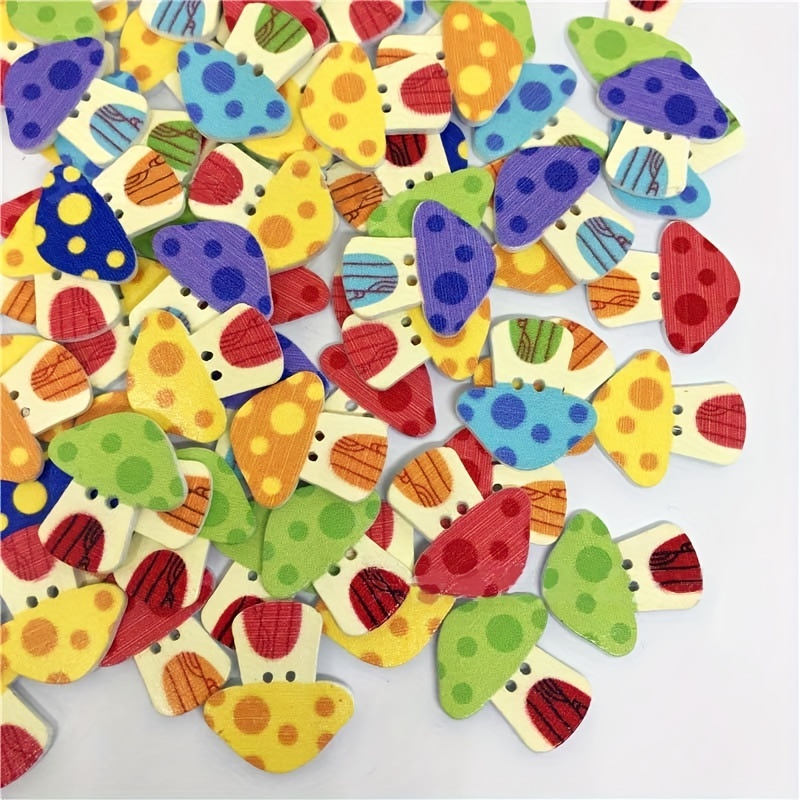 20pcs/50pcs Mixed Color Mushroom House Wooden Buttons, Painting 2-holes  Wood Buttons, For Sewing Crafts, Handmade Painted Materials, And DIY  Decoratio