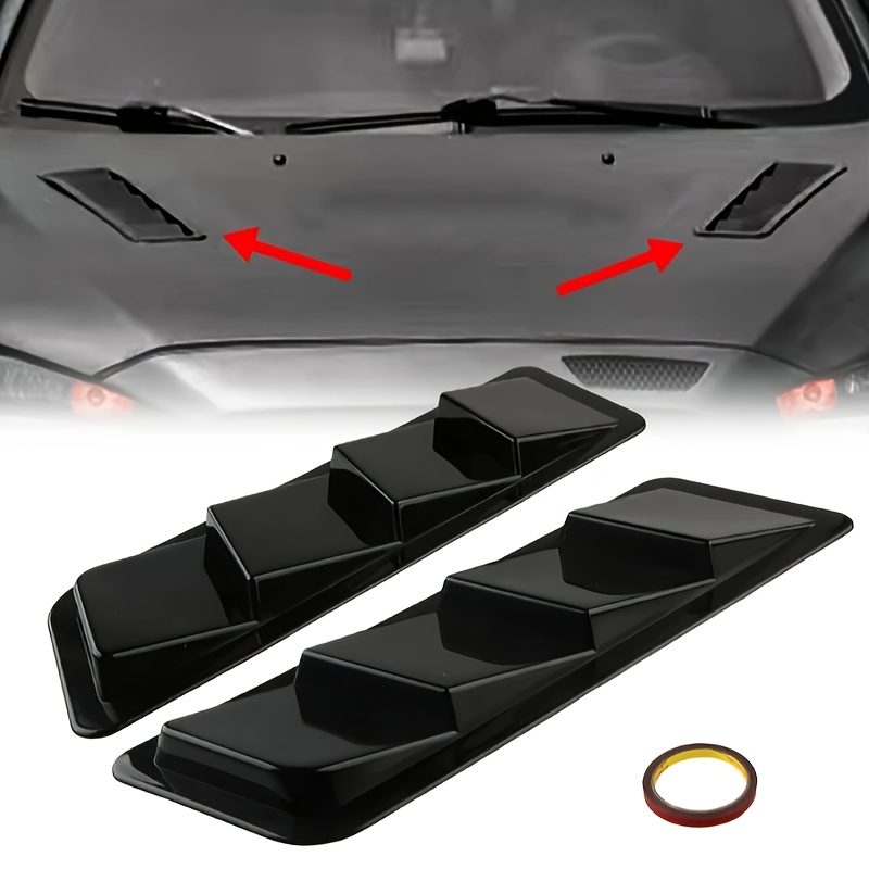 2pcs Carbon Fiber Pattern Black Car Front Hood Vent Air Intake Scoop Bonnet  Hood Vent Cover Trims Car Exterior Accessories