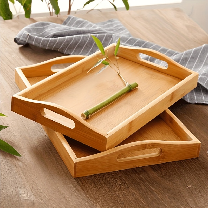 1pza Bandeja Bambú Asas Ideal Servir Comer / Almacenar - Temu