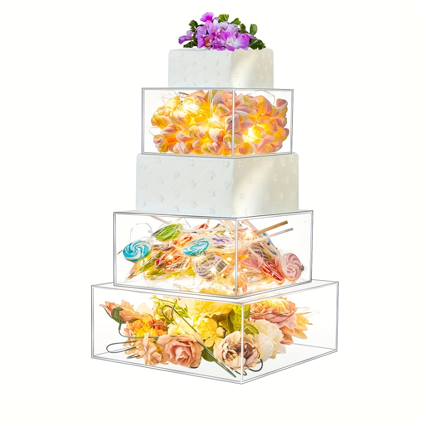 3-in-1 Acrylic Cake Stand with Dome Cover Lid, Packaging Type: Box