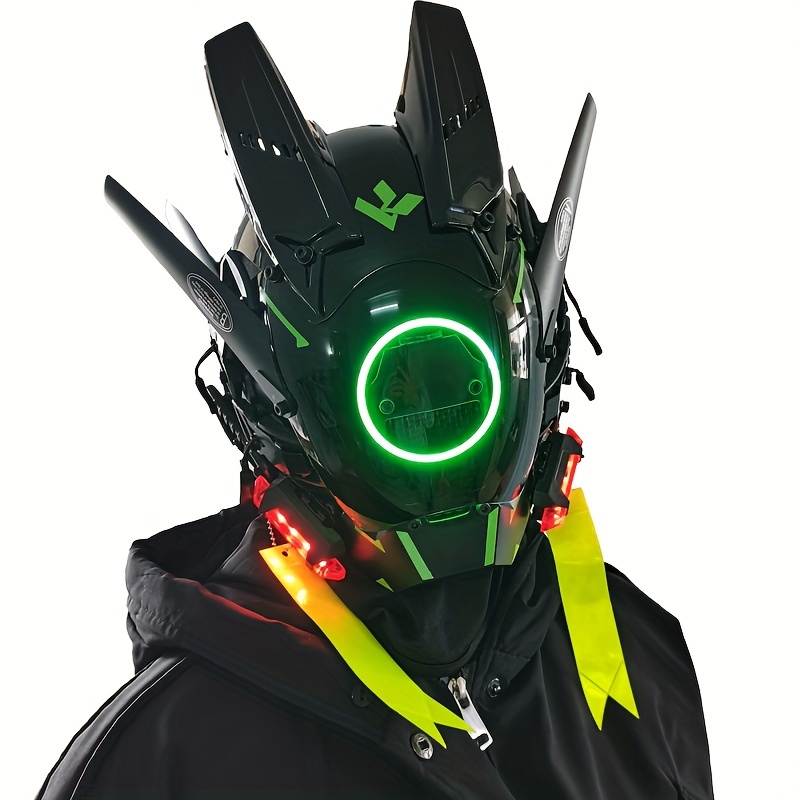 Máscara cibernética para hombre, cosplay, tecnología punk futurista, casco  genial, accesorios de disfraz para la cara, negro con luz LED