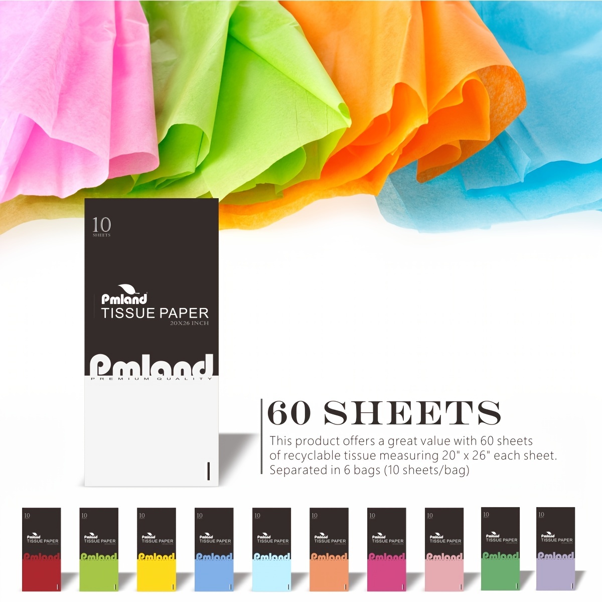 Pastel Tissue Paper Pack - 5 Colours Wrapping Craft Acid Free - Full Sheets