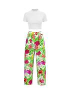 casual matching two piece set short sleeve crop t shirt floral print wide leg pants outfits womens clothing