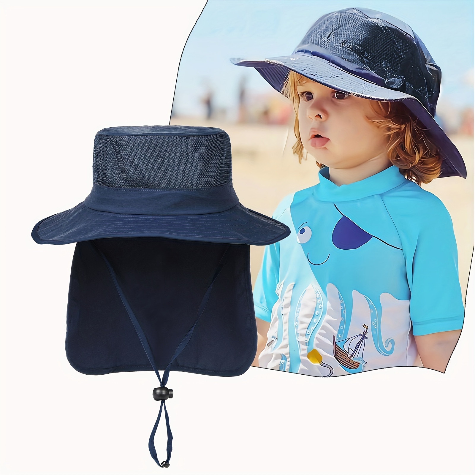 Uv Protection Toddler Sun Hat Neck Flap Wide Brim Bucket Hat - Temu