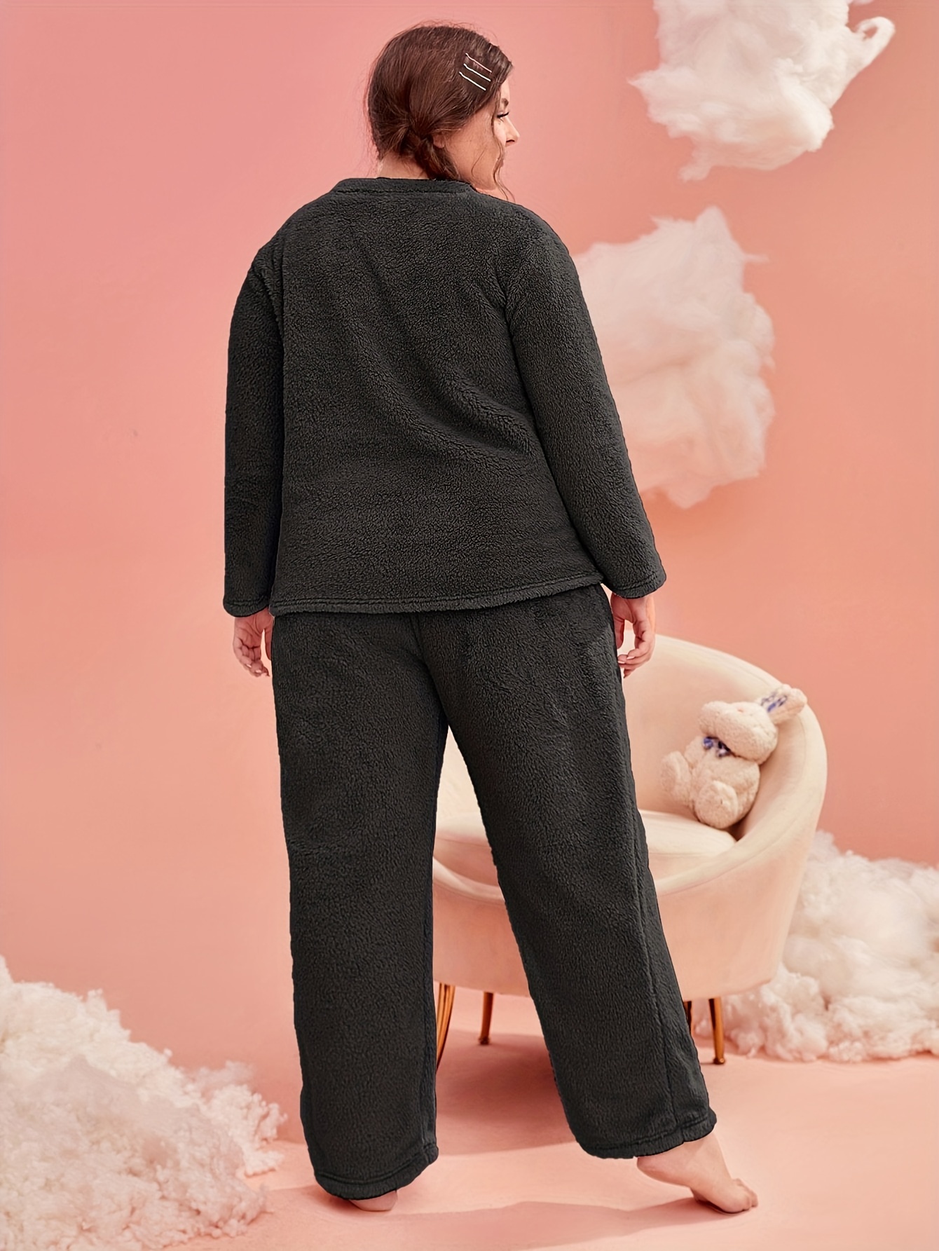 Fleece Pajamas Set Soft Top & Pants Winter Home Wear