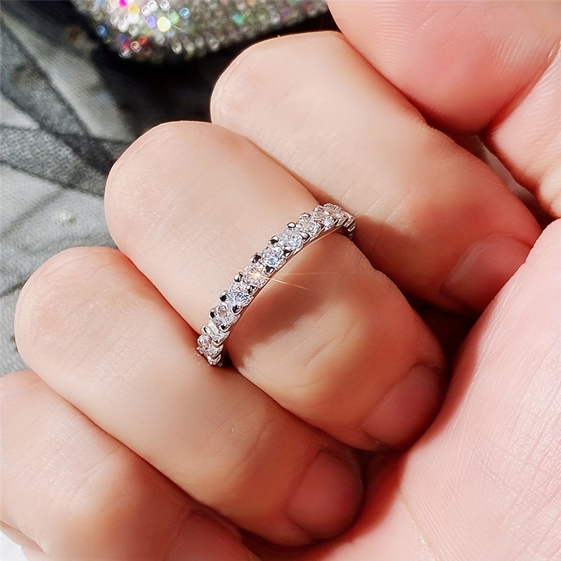 Classic Shining Ring, Silver Plated Zircon Band