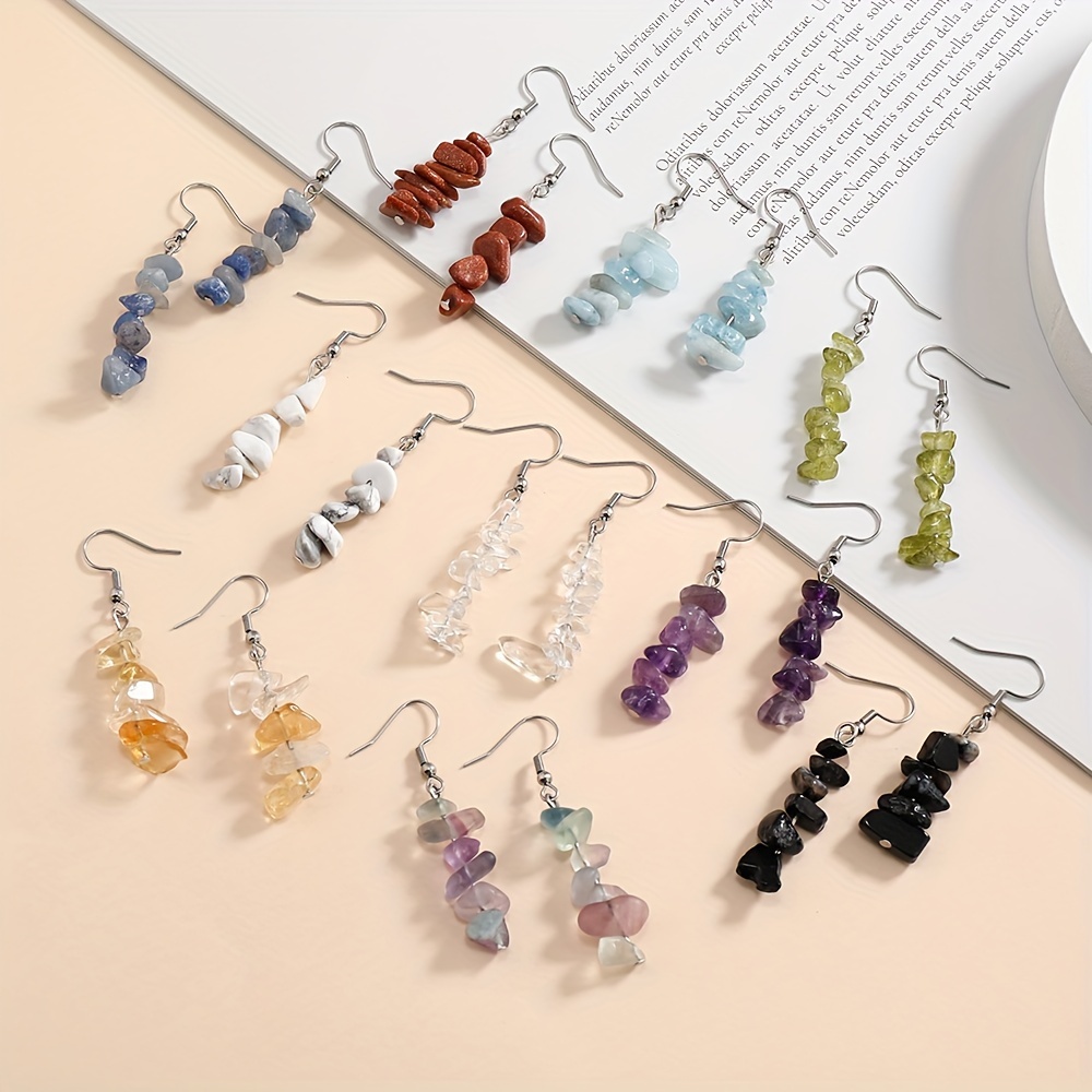 

10 Pairs Gravel Stone Decor Dangle Earrings Set With Hypoallergenic 316l Stainless Steel Posts Simple Leisure Style Energy Ear Ornaments