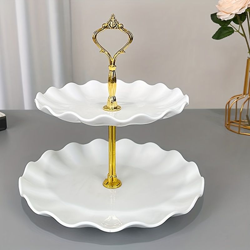 

Elegant 2-tier Cake Stand With Polished Golden Finish - Perfect For Desserts And Fruits - Plastic Material - No Electricity Required