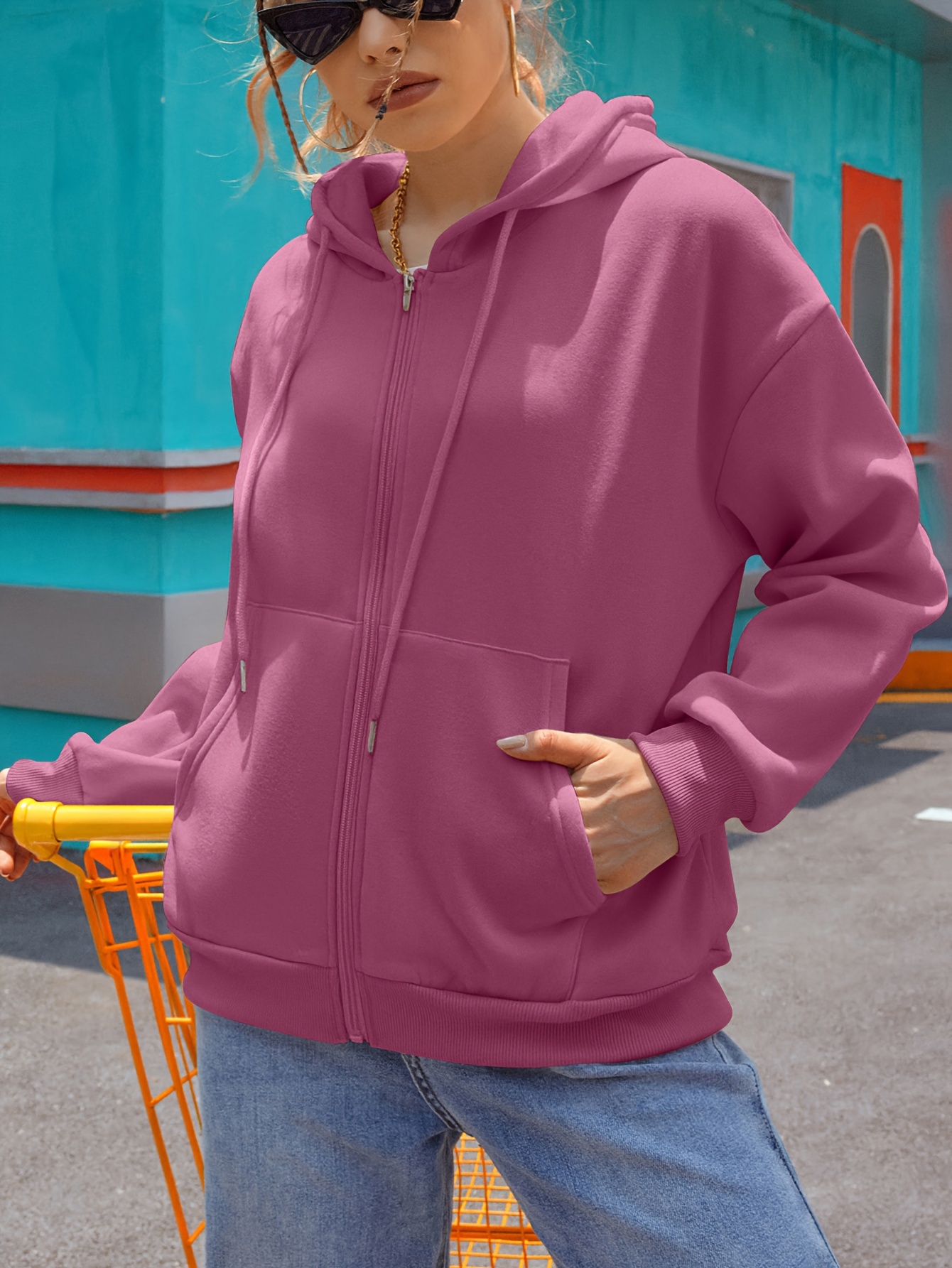TXZMQD Ladies Solid Hoodie Ladies Hooded Zip Hoodie Sweatshirt (Color :  Baby Pink, Size : XL) : : Fashion