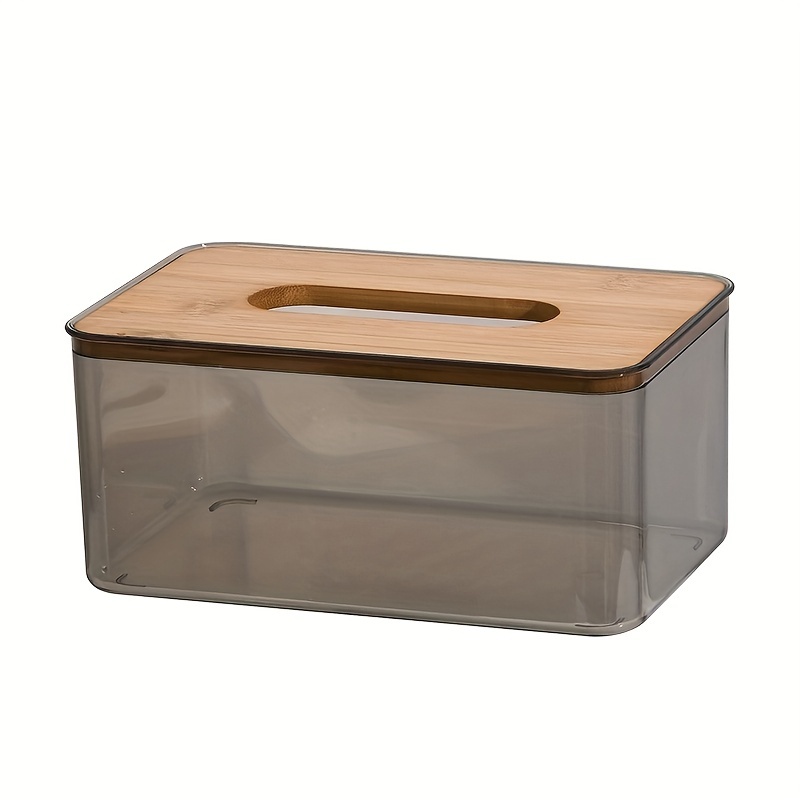 1pc Transparent Tissue Box with Wooden Lid - Stylish Living Room Storage  for Toilet Paper and Tissues