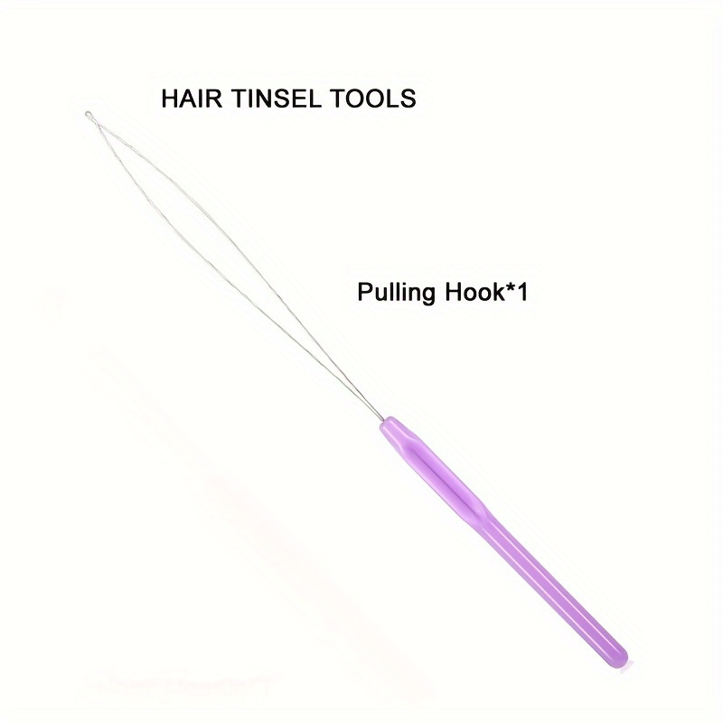 10pcs Hair Extension Loop Needle Threader Pulling Hook Tool And Bead Device  Tool Black Loop Threader For Hair Or Feather Extensions (Purple)