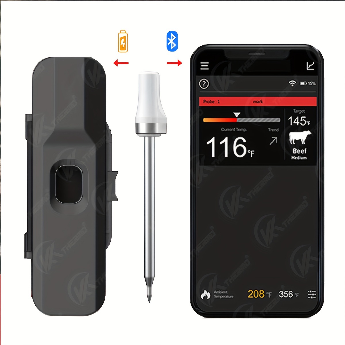 Digital Remote BBQ Thermometers Wireless Meat Thermometer with 4 Probes  328Ft Long Range for Barbeque Grill