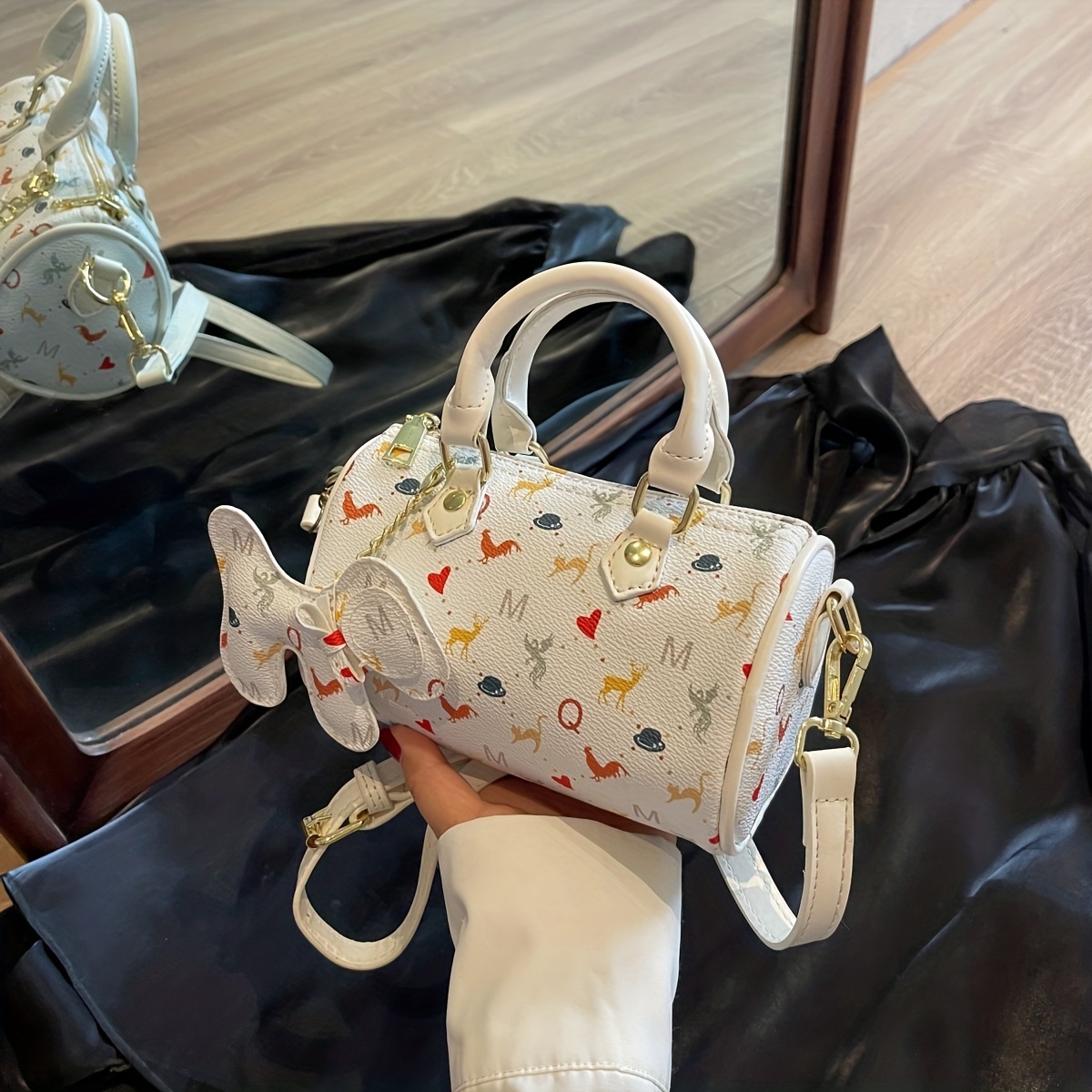 Fashion Pearl Bowknot Decor Weave Printing Tote Handbags For Mother Leather Crossbody  Bags Women's Shoulder Bags Ladies Purse, Fashion Handbags