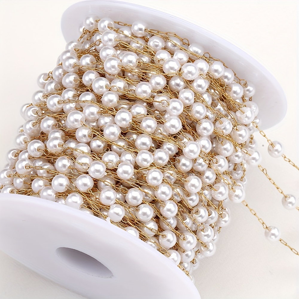 1meter Love Heart Chain Stainless Steel Abs Pearl Beads - Temu