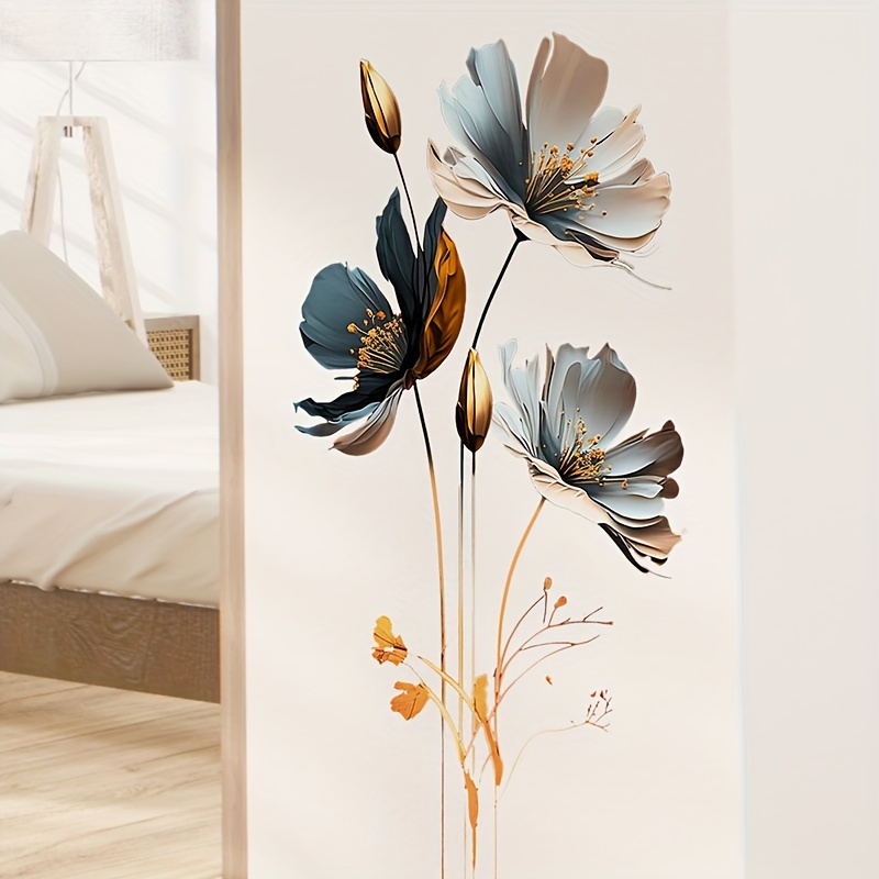 BHFDCR 3d stickers muraux Fleurs blanches simples peintes à la main  400x250cm Affiche géante de décoration de maison de salon de chambre à  coucher murale de tissu non tissé auto-adhésif : 
