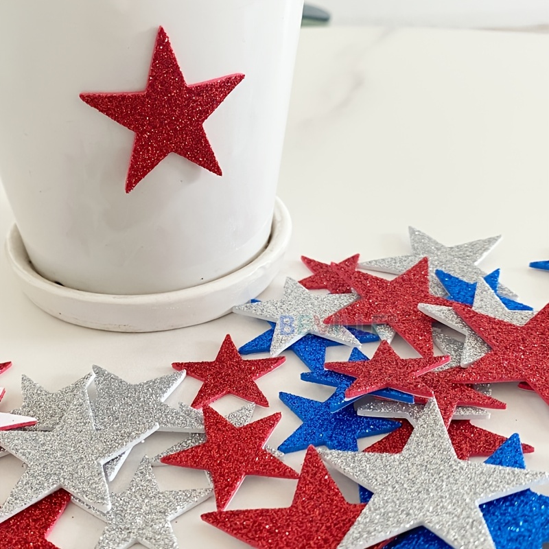 150pcs/lot Red Blue Color Glitter Foam Star Stickers National Flag Holiday  Party Decor Kids Kindergarten Crafts Scrapbooking Toy