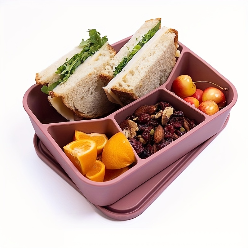 Silicone Lunch Box w/ 4 Compartments Microwaveable Leakproof Bento Box